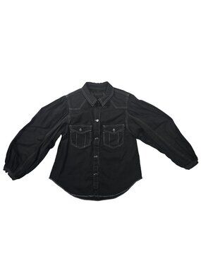We The Free Free People Black Western Snap Button‎ Puff Sleeve Shirt Small NWOT